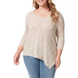 Jessica Simpson Plus Size 1X 3/4 Sleeve Asymmetrical Karen Beige Knit Top NWOT